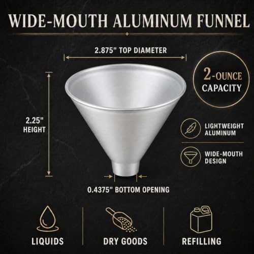 HIC Kitchen Wide-Mouth Aluminum Funnel for Liquids and Dry Goods, 2-Ounce