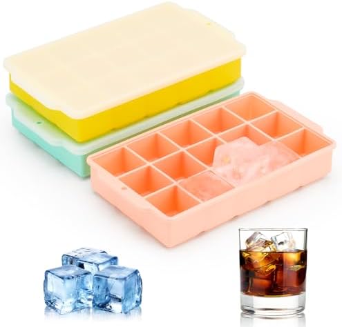 Reespring Silicone Ice Cube Tray, Ice Tray for Freezer with Lid, 3 Pack Ice Cube Trays for Freezer with 45 Flexible Easy Release Ice Trays