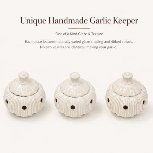 Ceramic Garlic Keeper for Counter, Large Garlic Storage with Lid