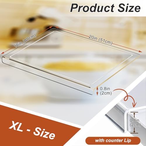 JJL Acrylic Cutting Board with Counter Lip, 20 x 16 Inches, Food-Grade, Anti-Slip, Clear Cutting Board with Juice Groove, Perfect for Cutting Food with Juice, Ideal Choice for Kitchen Countertop Décor