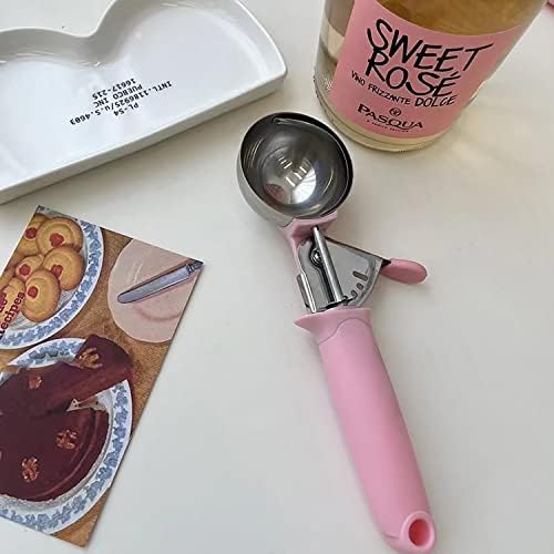 2 Pack Ice Cream Scoop Cookie Dough Scoop With Trigger Pink Handle for Cookie Dough Cupcake Batter Ice Cream Portion Control (Pink）