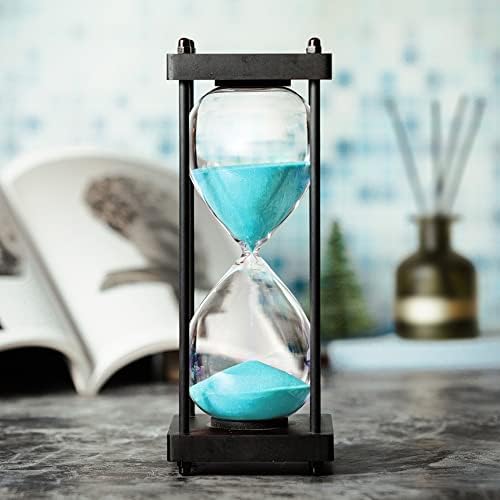 Hourglass Timer 60 Minute, Black Wooden Sand Timer, Green