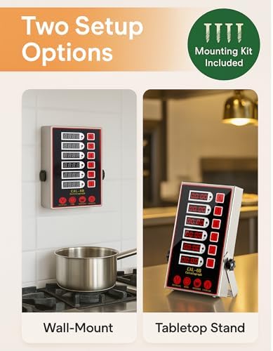 Commercial 6 Channel Kitchen Timer, Digital Stainless Steel Restaurant Timer with Loud Alarm, Multi-Event Reminder for Fryer, Baking (Pack of 2)