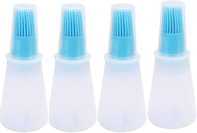 4 pcs Silicone Oil bottle brush， BBQ/Pastry Basting Brushes,Silicone Cooking Grill Barbecue Baking Pastry Oil/Honey/Sauce Bottle Brush (blue)