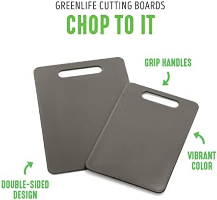 GreenLife Cutting Board Set 8x12" & 10x14", Extra Durable, Meal Prep, Non-Slip, Grip Handles, Crack Resistant, Dishwasher Safe, Reversible, Versatile Kitchen Essentials, Gray