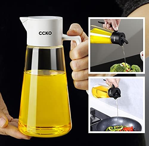 CCKO Olive Oil Dispenser Bottle 19oz Glass Oil Bottle for Kitchen Cooking,Auto Flip Drip Free Cooking Oil Dispenser,Suitable for Soy Sauce,Syrup,Vinegar,Salad Dressing Container (Green)