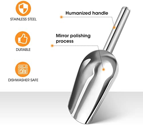 AIEVE Ice Scoop,2 PCS Stainless Steel Small Ice Cream Food Candy Scoop Flour Spoon Shovel for Kitchen Bar wedding party(Sliver)