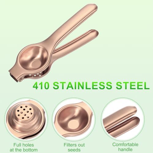 uxcell 2Pcs Metal Lemon Squeezer, Stainless Steel Citrus Fruit Juicer Handheld Lemon Juicer Squeezer Manual Press Professional Hand Kitchen Tool for Lemon Citrus Juicing, Rose Gold