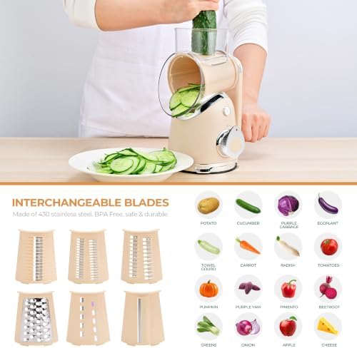 SUSTEAS Rotary Cheese Grater Hand Crank, Kitchen Shredder Vegetable Slicer