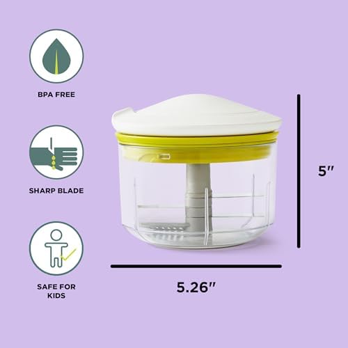Chef’n VeggiChop Manual Hand-Powered Food Chopper and Processor, Chops Vegetables, Onions, Peppers, Nuts for Salsa, Guacamole, Hummus – White