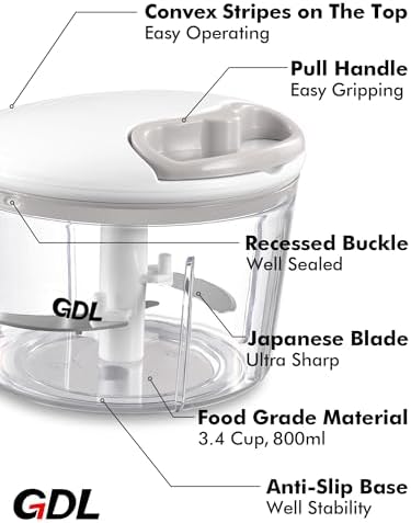 GDL Food Chopper, Vegetable Chopper, Pull String Onion Chopper Dicer, 800ML