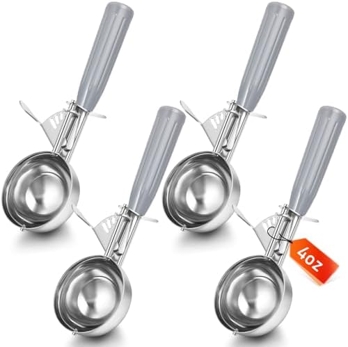 Reallnaive 4 Pcs Ice Cream Scooper with Trigger, 4 oz, Gray