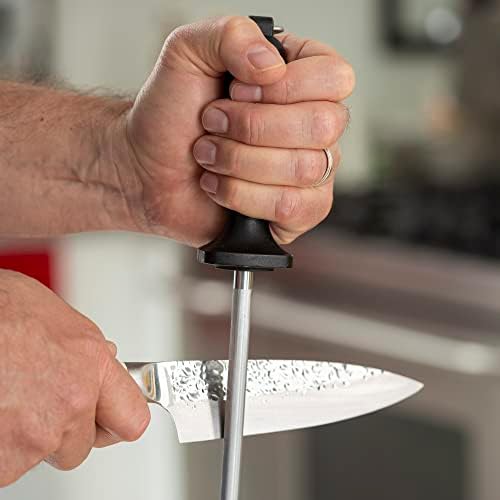 Smith’s 9-Inch Sharpening Steel – High-Carbon Steel Knife Sharpener – Hanging Hook – Protective Hand Guard – Quick Straight Blade Sharpening