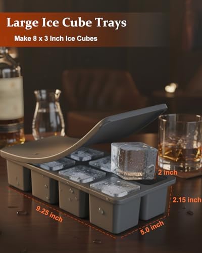 Large Silicone Ice Cube Trays with Lids, ZDPMK 3 Pack Large Ice Cube Molds for Whiskey, Easy-Release 2 Inch Square Big Ice Cube Molds for Freezer, Cocktails, Iced Coffee, Dishwasher-Safe
