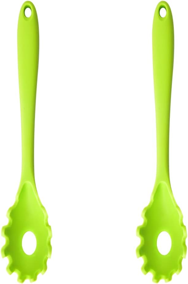 Magik 1-2 Pack Silicone Pasta Fork Heat Resistant Noodle Spaghetti Server Spoon (Green, 2 Pack)