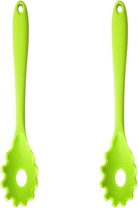 Magik 1-2 Pack Silicone Pasta Fork Heat Resistant Noodle Spaghetti Server Spoon (Green, 2 Pack)