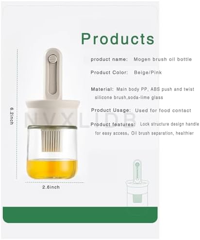 Sauce and Oil Bottle with Adjustable Oil Brush, Glass Sauce Dispenser for Kitchen Cooking or Grilling, 5 oz (150 ml) (White 1pc)