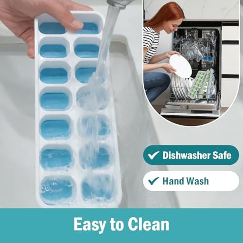 Ice Cube Trays for Freezer - 4 Pack 56 Cubes(1.7" x 1.2"), Easy Release Silicone Bottom+ PP Frame Ice Trays with Spill-Resistant Lids, Stackable, BPA-Free – for Cocktails, Coffee & Everyday Drinks
