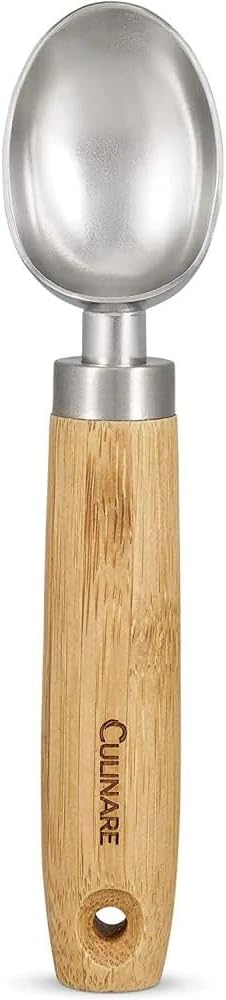 Culinare Naturals C70003 Ice Cream Scoop | Sustainable Bamboo/Stainless Steel | (L)450mm x (W)20mm | Manual Hand Held Ice Cream Serving Tool/Utensil | Metal Scoop/Spoon | Not Dishwasher Safe