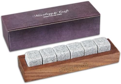 Mixology & Craft Whiskey Stones - Cube-Shaped Granite Chilling Whiskey Rocks Set of 6, Whiskey Gifts for Men and Christmas Stocking Stuffers - Ivory White