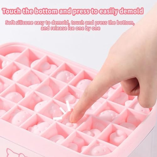 Ice Tray with Lid and Bin and Ice Scoop, Cartoon Silicone Ice Molds, 24 Holes Cute Cat Ice Cube Tray for Drinks, Coffee, Cocktail