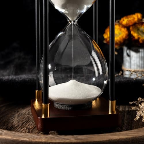 Large Hourglass Timer 60 Minute, Wooden Hourglass Sand Timers 1 Hour Sandglass Timer, Decorative Wooden Sandglass (30min-White Sand)