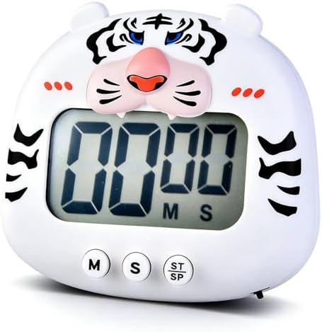 Cute Kitchen Timer, Digital Countdown Timer with Magnetic Back, Tiger Animal Shaped Magnetic Timer for Classroom, Cooking, Kitchen, Exercise, Work, Study, Outdoor Activities