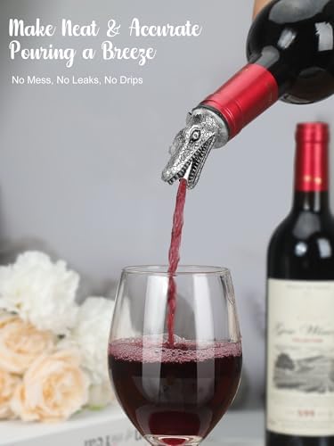 Animal Wine Pourer Spout, Drip Free Bottle Pourer & Stopper for Wine and Liquor Bottles, Funny Gift for Men, Dad, Hostess and Housewarming, Bar Cart Accessory for Holiday Party Decor, Multiple Animal