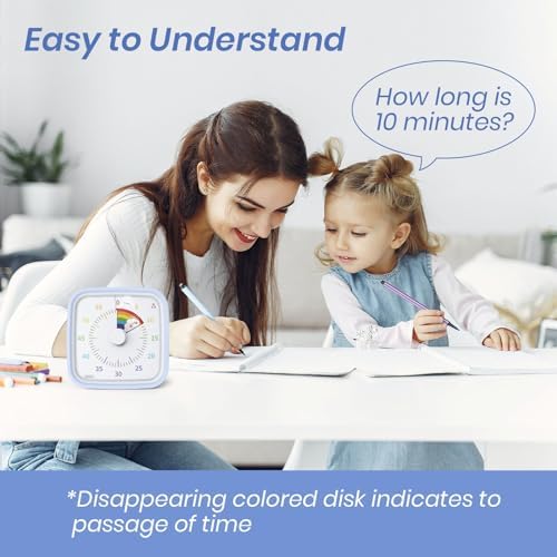 Yunbaoit Rainbow Visual Timer for Kids, 60-min Countdown Timer, Light Blue