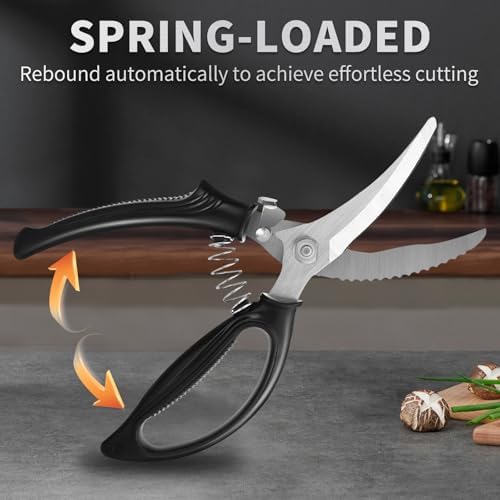 Heavy Duty Kitchen Poultry Shears with 2 Springs, Non-Slip Handle & Safety Lock, Dishwasher Safe, Stainless Steel Scissors for Meat, Chicken, Bones, Fish, Vegetables, and More