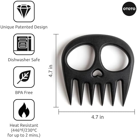 OTOTO New Meat Muncher Meat Claws - Meat Shredder Claws, BBQ Accessories, Grilling Gifts for Men, Halloween Goth Accessories, Spooky Skull Shredder for Goth Kitchen, Heat Resistant Claws (Black)