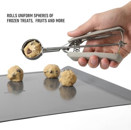 Calphalon Cookie Scoop, Stainless Steel Trigger Scoop for Cookie Dough, Ice Cream & Batter, Portion Control Kitchen Scoop with Release Mechanism, Taupe