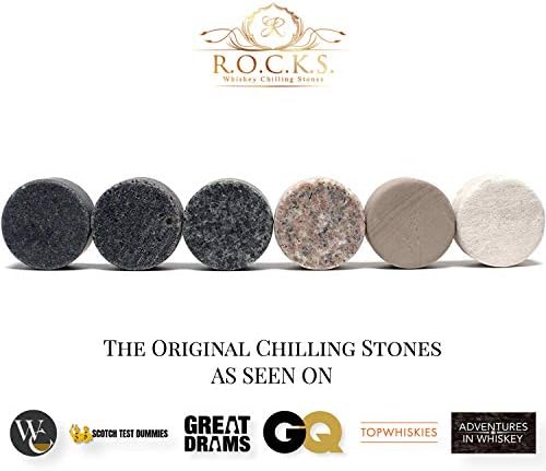 Whiskey Chilling Stones & Kentucky Bourbon Barrel Aged Coffee Gift Set - 6 Handcrafted Granite Round Rocks & Hardwood Storage Tray - Medium Dark Roast 4oz Tasting Bag for Specialty Coffee Lovers!