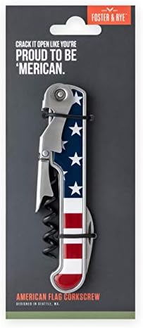 Foster & Rye American Flag Double Hinged Waiters Corkscrew Wine Opener, Stainless Steel with Sharp Foil Cutter for Travel, Outdoor Use, Gifts for Men, Home Bar, Kitchen, Set of 1