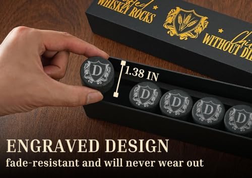 Onebttl Whiskey Gifts for Men, Whiskey Rocks with Initials Set of 6, Bourbon Chilling Stones for Whisky Lovers with Gift Box for Christmas, Father's Day, Retirement, E