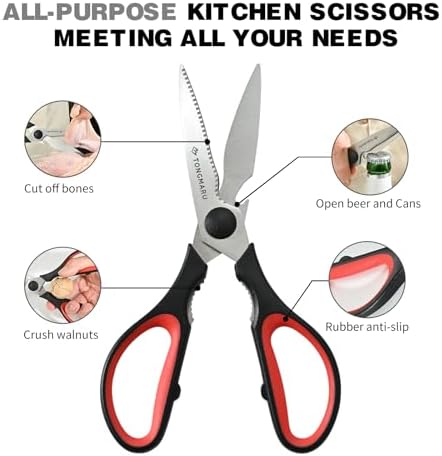 Kitchen Cooking Shears Heavy Duty Kitchen Scissor with, Detachable, All Purpose Scissors, Dishwasher Safe Scissors, Serrated Blades, Nutcracker and Bottle Opener function included (2 Pack)