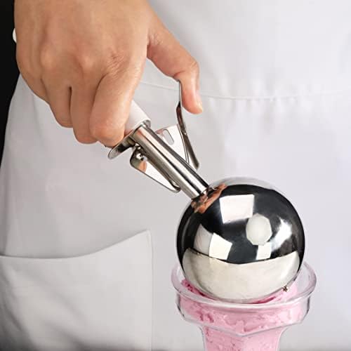 New Star Foodservice 34745 Commercial-Grade Thumb Press Food Disher/Ice Cream Scoop, 18/8 Stainless Steel, 4.67 oz, Size 6, White