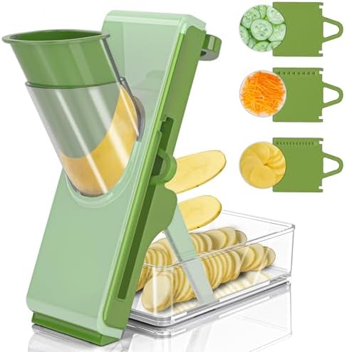 Mandoline Slicer Safe Multifunctional Dicer Adjustable Commercial Slicer Machine Stainless Steel Chopper (Deep Light Green)
