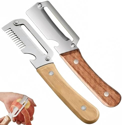3in1 Multifunctional Vegetable Peelers for Kitchen, Zero Snag Stainless Steel Shredder and Peeler with Wooden Handle & Bottle Opener -2PCS