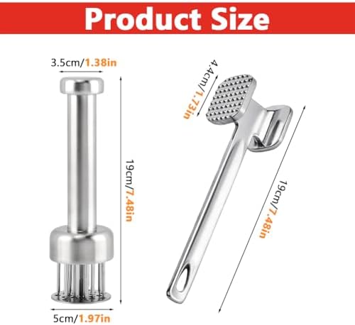Pack of 3 Meat Tenderizer Tool with Meat Tenderizer Mallet and Cleaning brush, with 21 Needles & Retractable Safety Guard, Suitable for Tenderizing Beef, Turkey, Chicken, Steak(silver)