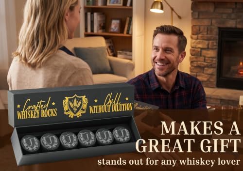Onebttl Whiskey Gifts for Men, Whiskey Rocks with Initials Set of 6, Bourbon Chilling Stones for Whisky Lovers with Gift Box for Christmas, Father's Day, Retirement, K