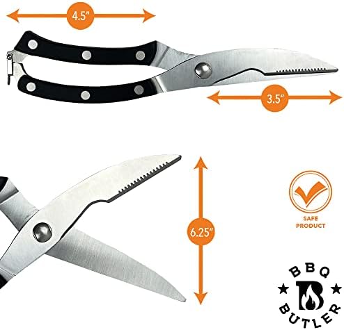 BBQ Butler Poultry Shears - Heavy Duty Chicken Shears - Meat Cutting, Poultry, Spatchcock Scissors - Black