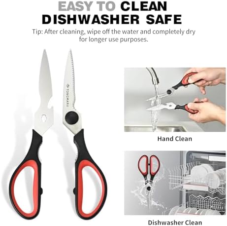 Kitchen Cooking Shears Heavy Duty Kitchen Scissor with, Detachable, All Purpose Scissors, Dishwasher Safe Scissors, Serrated Blades, Nutcracker and Bottle Opener function included (2 Pack)