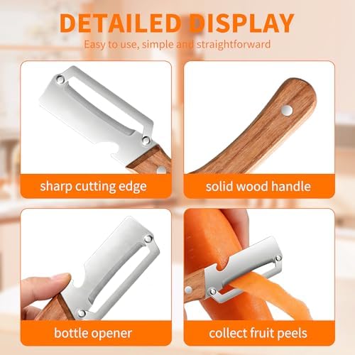Vegetable Peeler for Kitchen, Stainless Steel Blade with Wooden Handle