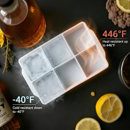 KitchFort® Large Silicone Ice Cube Tray (2-Pack) - 2" Big Ice Mold with Lid