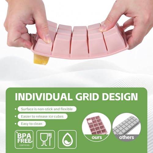 FANYITY Silicone Ice Cube Tray with Lid Pink, Pack of 4 Ice Cube Moulds, Ice Cube Trays for Baby Porridge, Cocktail, Coffee