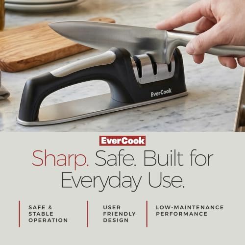 Precision Knife Sharpener for Kitchen Knives, 3-Stage Diamond Sharpening System (360/600 Grit), Non-Slip EVA Base, Stainless Steel Accents