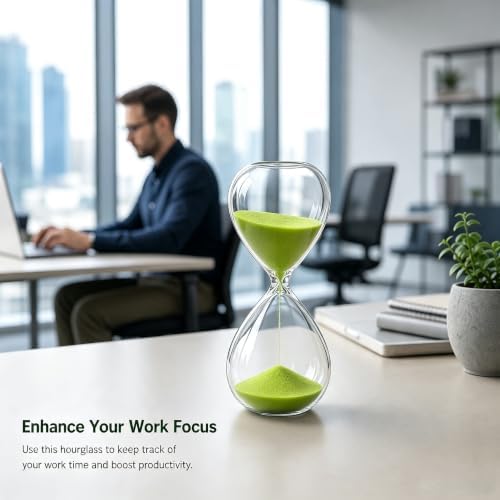 Hourglass, HoveBeaty Green Sand Timer, 15 Minute Hand-Blown Glass