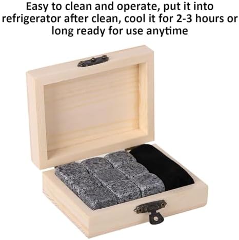 Whiskey Stones Gift Set with 9 Pcs Stones and Box, Reusable Ice Cubes Natural Granite Set Chilling Rocks Stones Beverage Chilling Stones for Drinks Home Bartender Gift for Whiskey Lovers (Gray)
