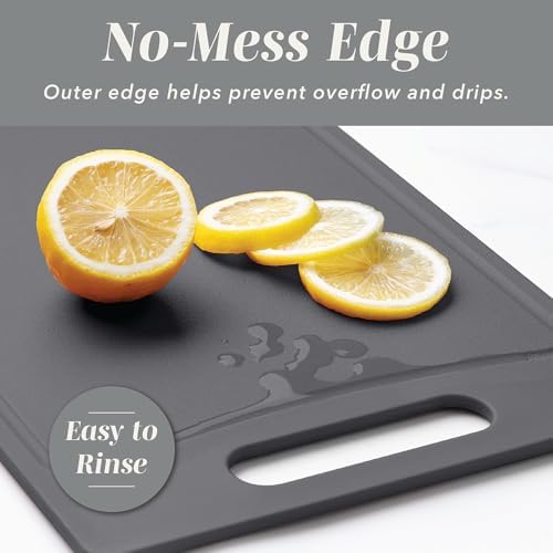COOK WITH COLOR Non-Slip Cutting Board Set – Kitchen Essentials with Easy Grip Handle for Meat, Veggies, and Fruits, 4 Cutting Boards, Gray-New